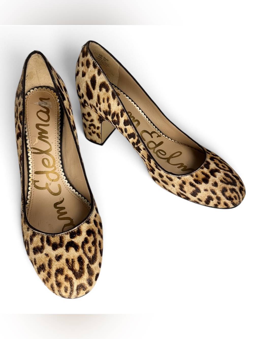 Sam Edelman Junie Leopard Calf Hair Pumps Women 8M Block Heel Animal Print
